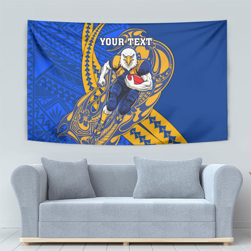 Personalized West Coast Eagles Tapestry Polynesian Tribal Eagle Mascot With Hibiscus Floral Art