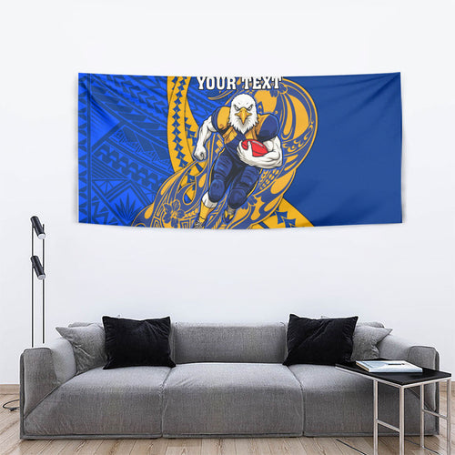 Personalized West Coast Eagles Tapestry Polynesian Tribal Eagle Mascot With Hibiscus Floral Art