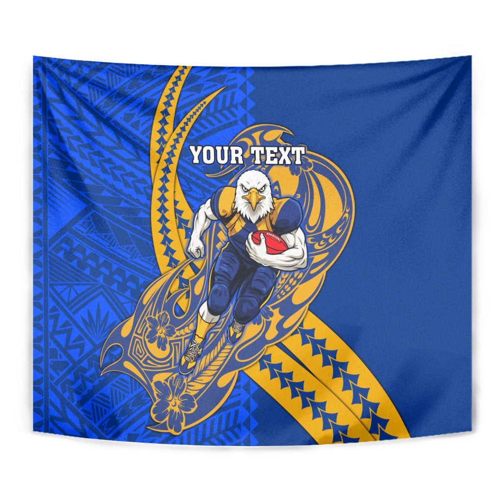 Personalized West Coast Eagles Tapestry Polynesian Tribal Eagle Mascot With Hibiscus Floral Art
