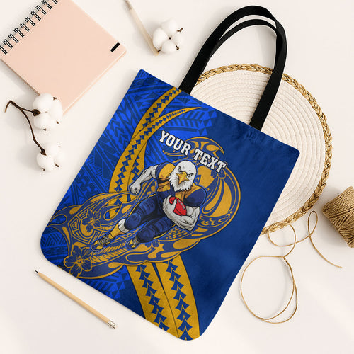 Personalized West Coast Eagles Tote Bag Polynesian Tribal Eagle Mascot With Hibiscus Floral Art