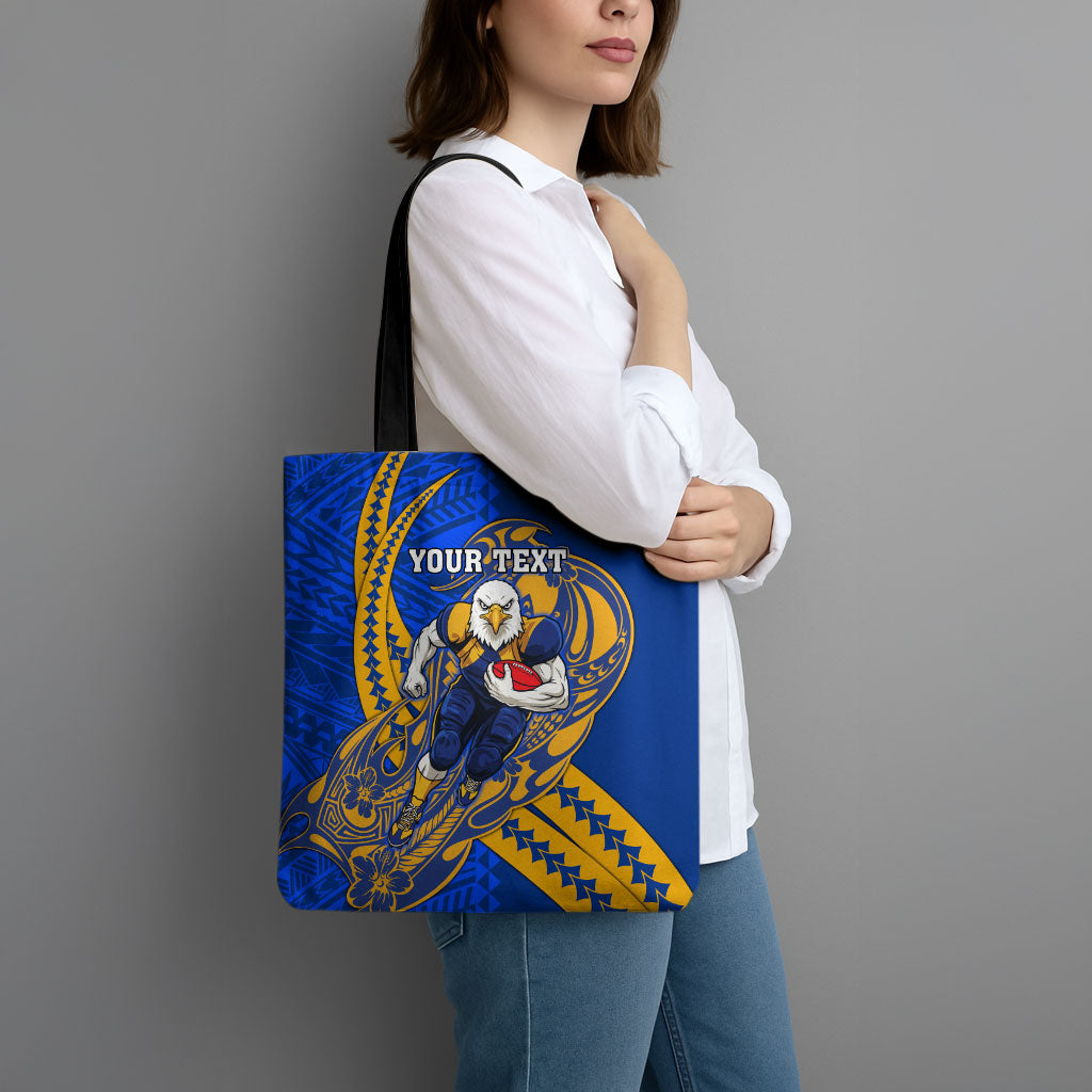 Personalized West Coast Eagles Tote Bag Polynesian Tribal Eagle Mascot With Hibiscus Floral Art