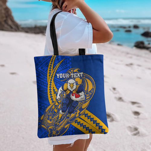 Personalized West Coast Eagles Tote Bag Polynesian Tribal Eagle Mascot With Hibiscus Floral Art