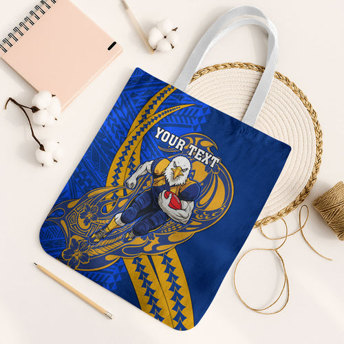 Personalized West Coast Eagles Tote Bag Polynesian Tribal Eagle Mascot With Hibiscus Floral Art