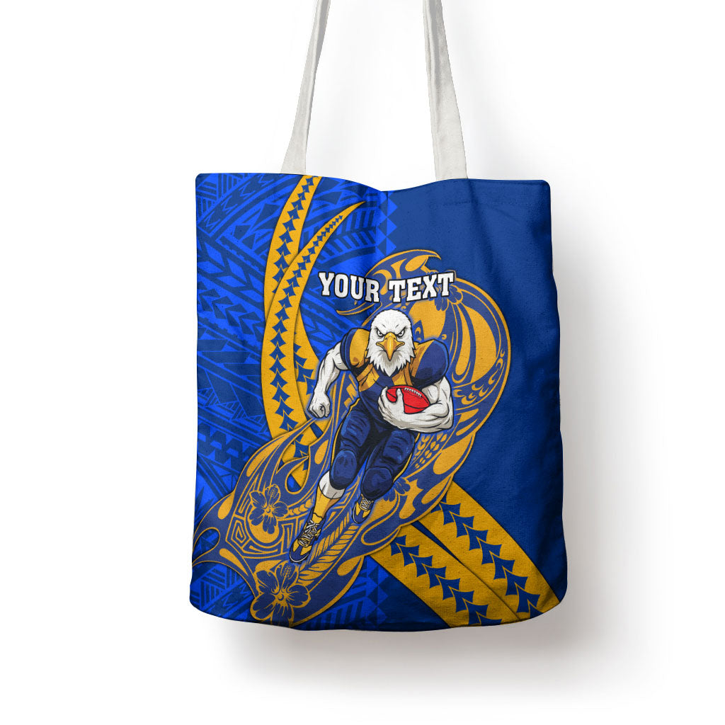 Personalized West Coast Eagles Tote Bag Polynesian Tribal Eagle Mascot With Hibiscus Floral Art