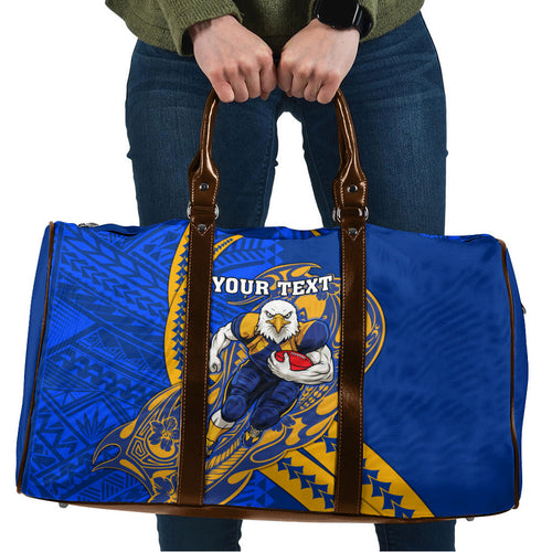 Personalized West Coast Eagles Travel Bag Polynesian Tribal Eagle Mascot With Hibiscus Floral Art