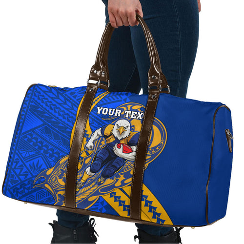 Personalized West Coast Eagles Travel Bag Polynesian Tribal Eagle Mascot With Hibiscus Floral Art