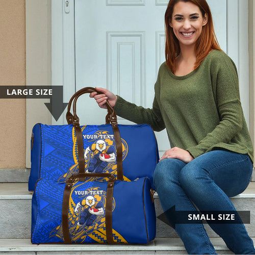 Personalized West Coast Eagles Travel Bag Polynesian Tribal Eagle Mascot With Hibiscus Floral Art