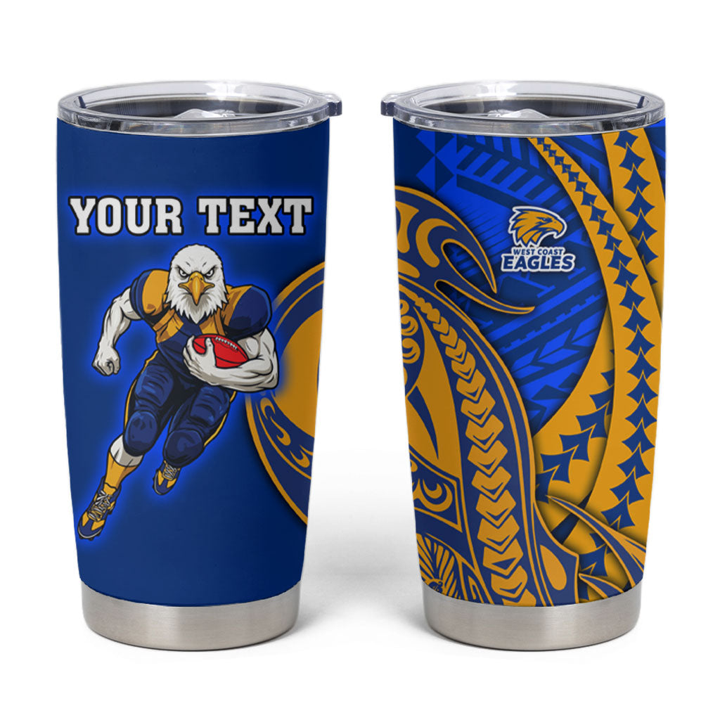 Personalized West Coast Eagles Tumbler Cup Polynesian Tribal Eagle Mascot With Hibiscus Floral Art