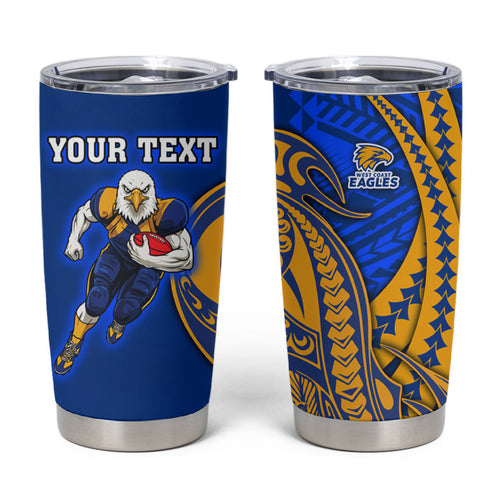Personalized West Coast Eagles Tumbler Cup Polynesian Tribal Eagle Mascot With Hibiscus Floral Art