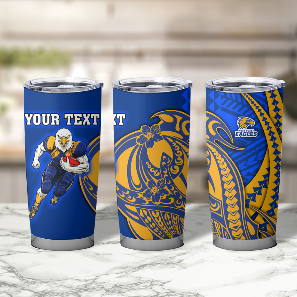 Personalized West Coast Eagles Tumbler Cup Polynesian Tribal Eagle Mascot With Hibiscus Floral Art