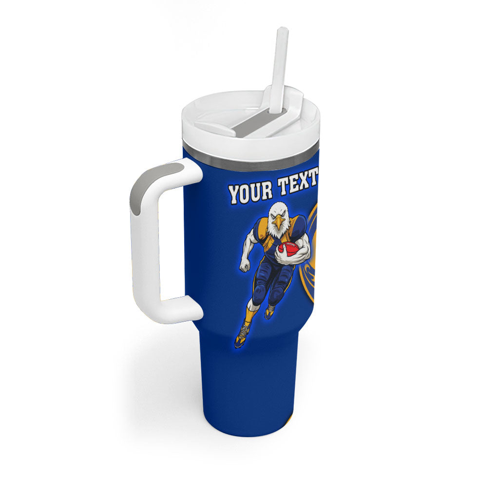 Personalized West Coast Eagles Tumbler With Handle Polynesian Tribal Eagle Mascot With Hibiscus Floral Art