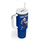 Personalized West Coast Eagles Tumbler With Handle Polynesian Tribal Eagle Mascot With Hibiscus Floral Art