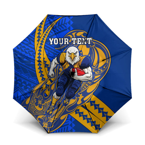 Personalized West Coast Eagles Umbrella Polynesian Tribal Eagle Mascot With Hibiscus Floral Art