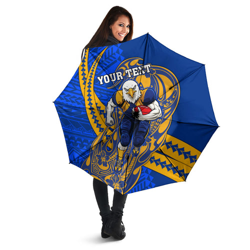 Personalized West Coast Eagles Umbrella Polynesian Tribal Eagle Mascot With Hibiscus Floral Art