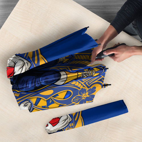 Personalized West Coast Eagles Umbrella Polynesian Tribal Eagle Mascot With Hibiscus Floral Art