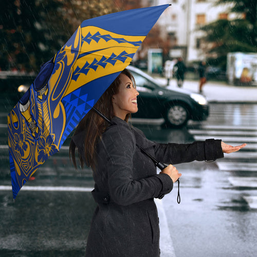 Personalized West Coast Eagles Umbrella Polynesian Tribal Eagle Mascot With Hibiscus Floral Art