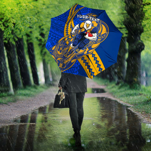 Personalized West Coast Eagles Umbrella Polynesian Tribal Eagle Mascot With Hibiscus Floral Art