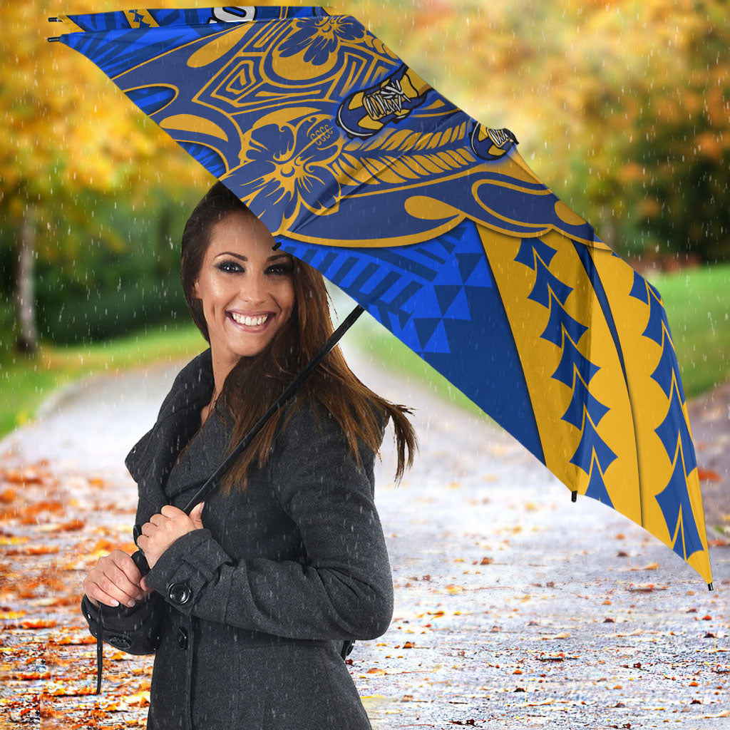 Personalized West Coast Eagles Umbrella Polynesian Tribal Eagle Mascot With Hibiscus Floral Art