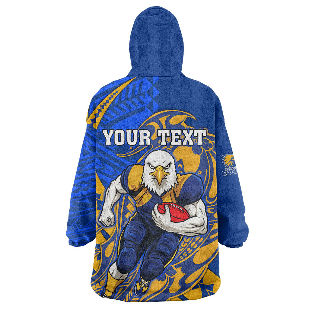 Personalized West Coast Eagles Wearable Blanket Hoodie Polynesian Tribal Eagle Mascot With Hibiscus Floral Art