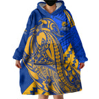 Personalized West Coast Eagles Wearable Blanket Hoodie Polynesian Tribal Eagle Mascot With Hibiscus Floral Art