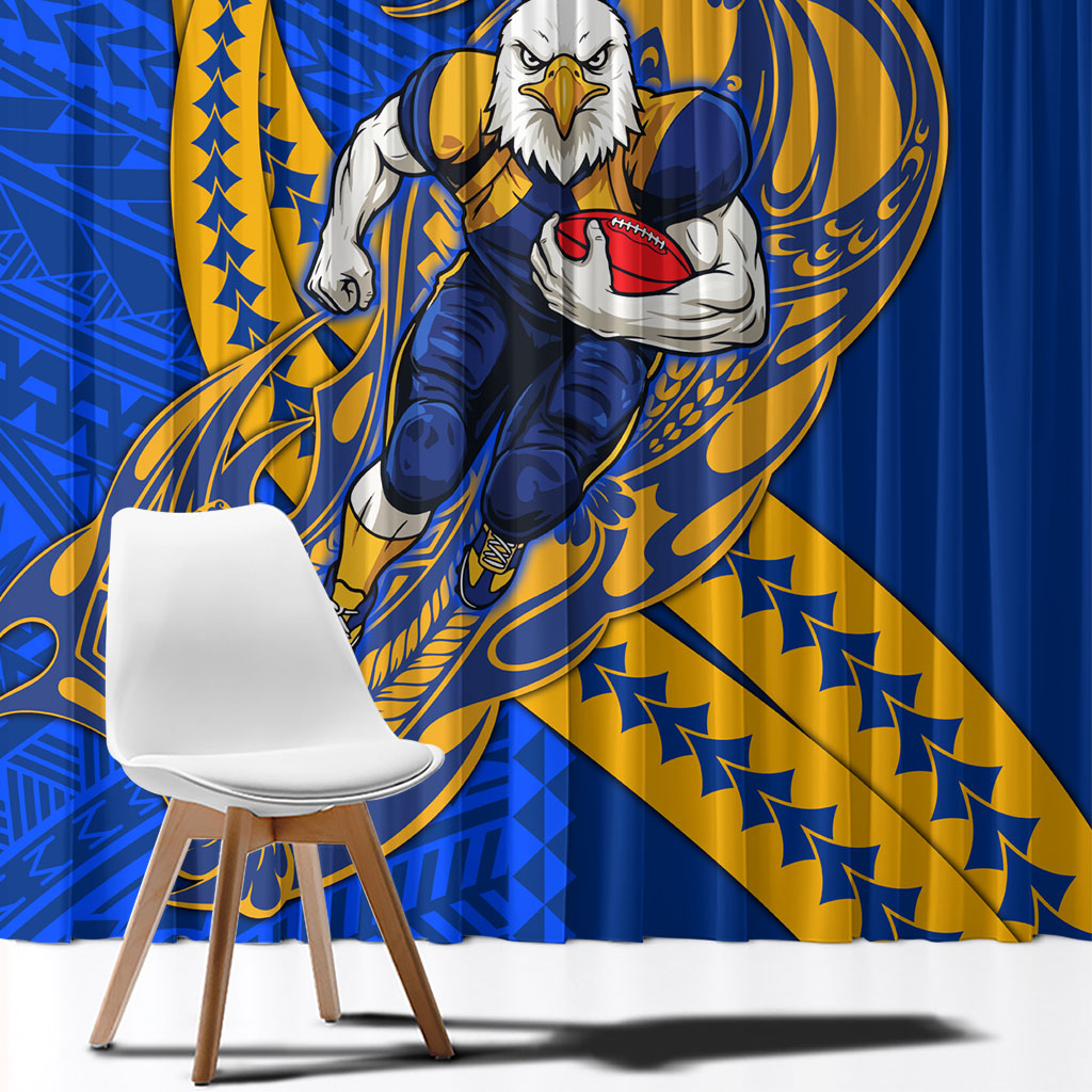 Personalized West Coast Eagles Window Curtain Polynesian Tribal Eagle Mascot With Hibiscus Floral Art