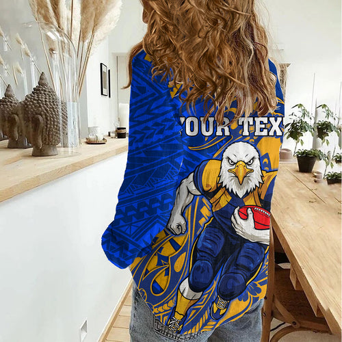 Personalized West Coast Eagles Women Casual Shirt Polynesian Tribal Eagle Mascot With Hibiscus Floral Art