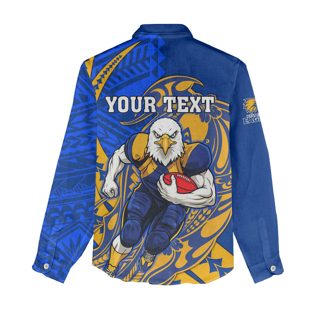Personalized West Coast Eagles Women Casual Shirt Polynesian Tribal Eagle Mascot With Hibiscus Floral Art