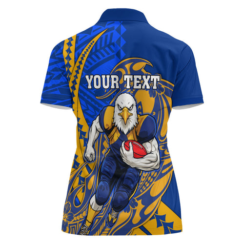 Personalized West Coast Eagles Women Polo Shirt Polynesian Tribal Eagle Mascot With Hibiscus Floral Art