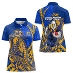 Personalized West Coast Eagles Women Polo Shirt Polynesian Tribal Eagle Mascot With Hibiscus Floral Art