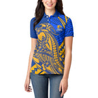 Personalized West Coast Eagles Women Polo Shirt Polynesian Tribal Eagle Mascot With Hibiscus Floral Art