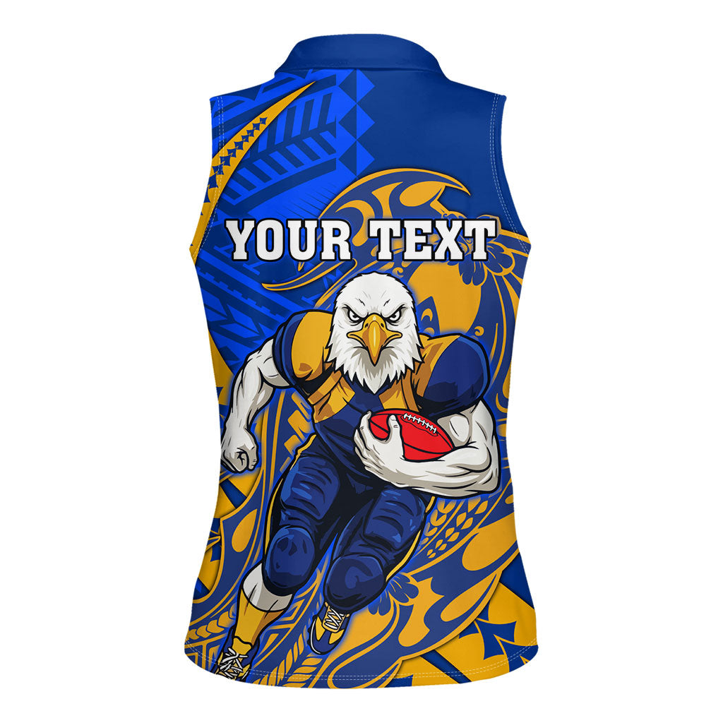 Personalized West Coast Eagles Women Sleeveless Polo Shirt Polynesian Tribal Eagle Mascot With Hibiscus Floral Art