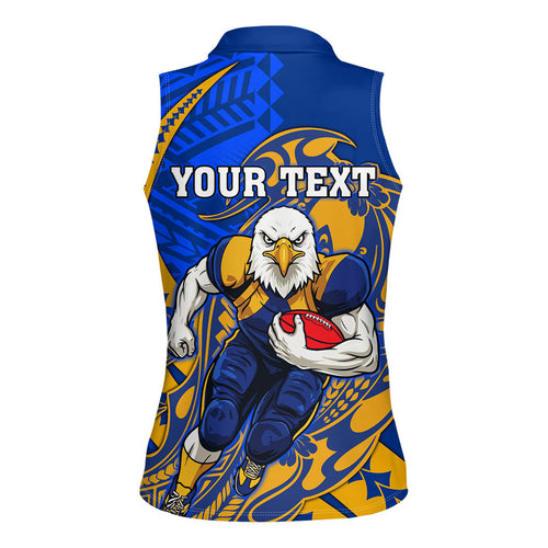 Personalized West Coast Eagles Women Sleeveless Polo Shirt Polynesian Tribal Eagle Mascot With Hibiscus Floral Art