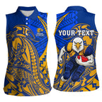 Personalized West Coast Eagles Women Sleeveless Polo Shirt Polynesian Tribal Eagle Mascot With Hibiscus Floral Art