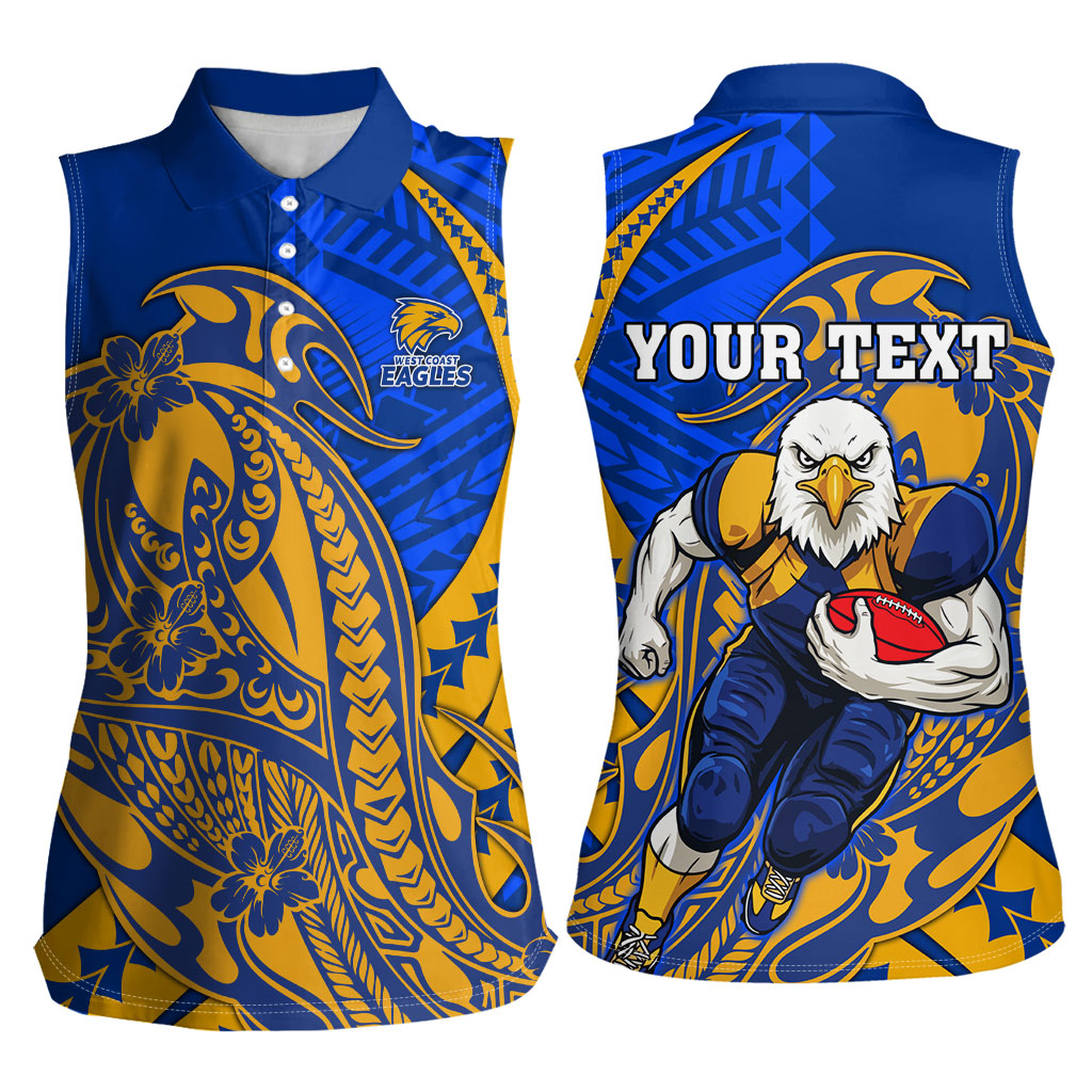 Personalized West Coast Eagles Women Sleeveless Polo Shirt Polynesian Tribal Eagle Mascot With Hibiscus Floral Art