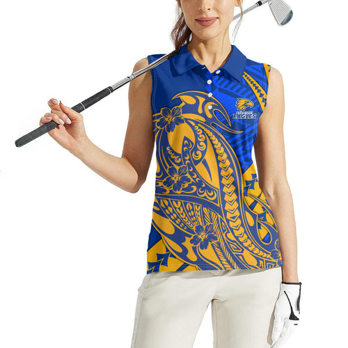 Personalized West Coast Eagles Women Sleeveless Polo Shirt Polynesian Tribal Eagle Mascot With Hibiscus Floral Art