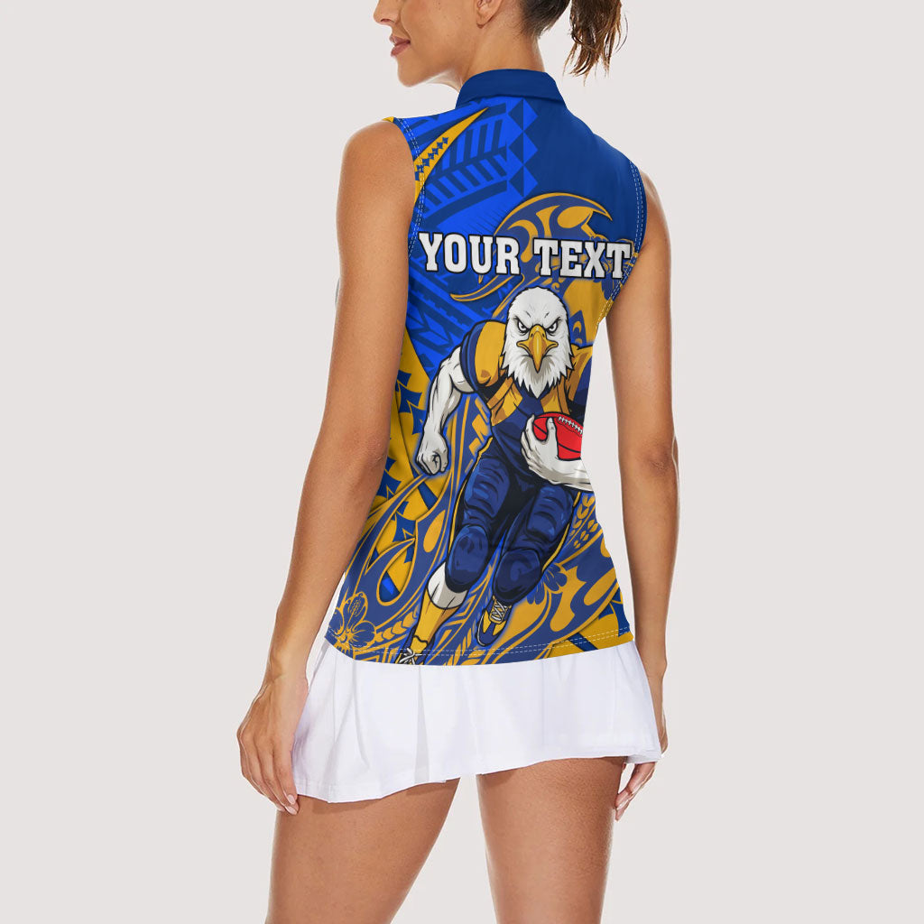 Personalized West Coast Eagles Women Sleeveless Polo Shirt Polynesian Tribal Eagle Mascot With Hibiscus Floral Art