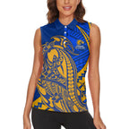 Personalized West Coast Eagles Women Sleeveless Polo Shirt Polynesian Tribal Eagle Mascot With Hibiscus Floral Art