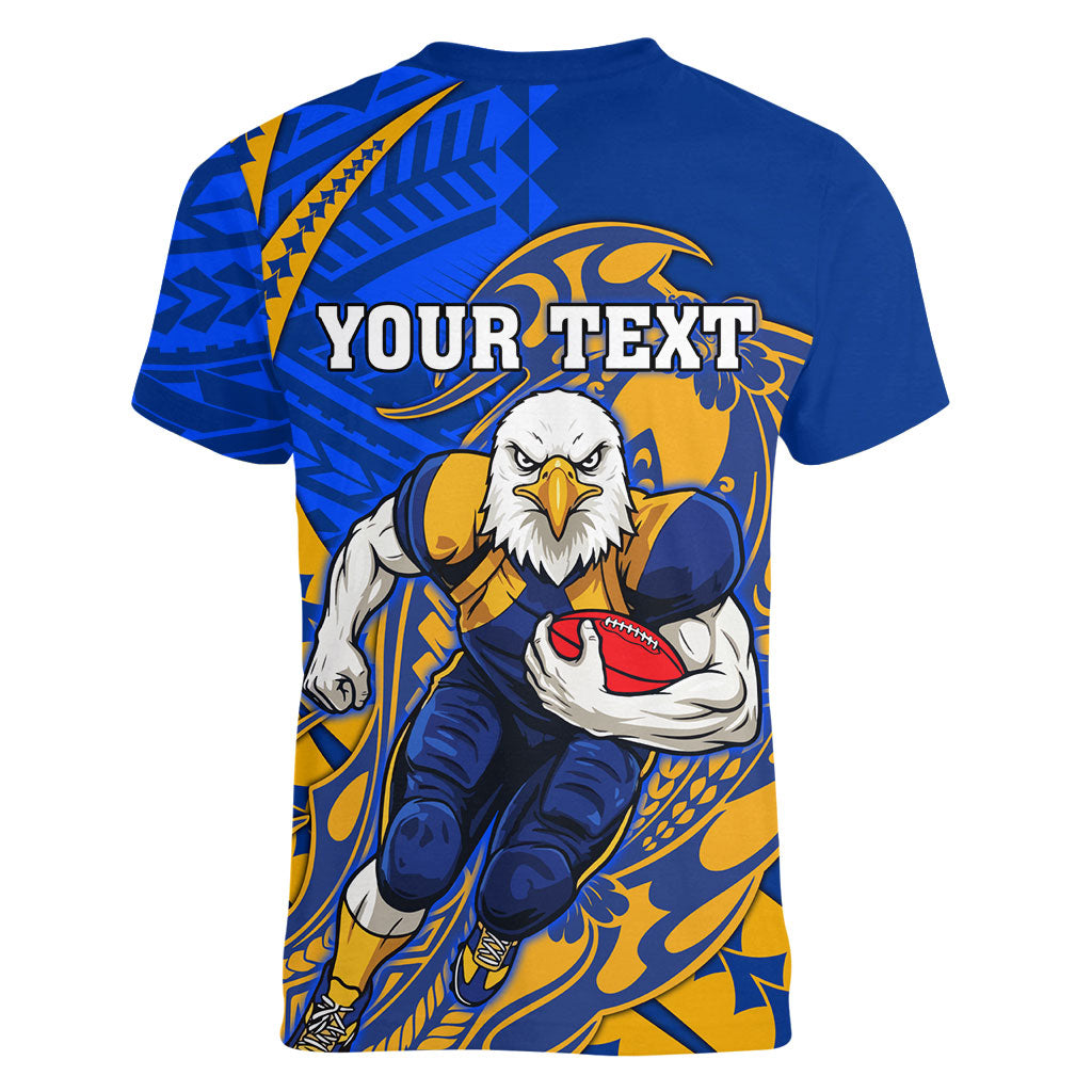 Personalized West Coast Eagles Women V-Neck T-Shirt Polynesian Tribal Eagle Mascot With Hibiscus Floral Art