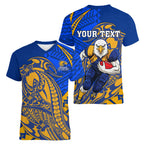 Personalized West Coast Eagles Women V-Neck T-Shirt Polynesian Tribal Eagle Mascot With Hibiscus Floral Art