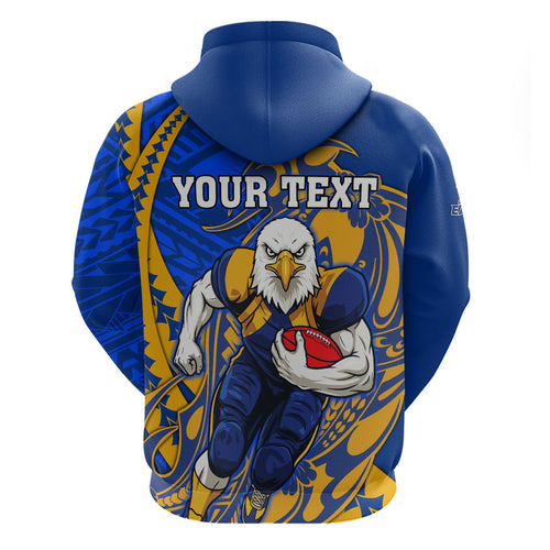 Personalized West Coast Eagles Zip Hoodie Polynesian Tribal Eagle Mascot With Hibiscus Floral Art