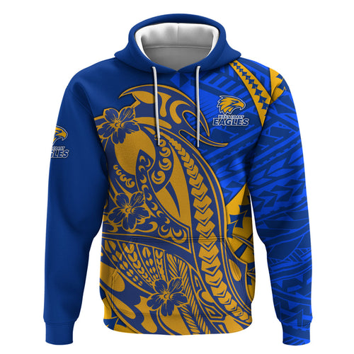 Personalized West Coast Eagles Zip Hoodie Polynesian Tribal Eagle Mascot With Hibiscus Floral Art