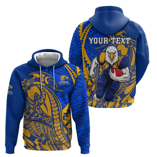 Personalized West Coast Eagles Zip Hoodie Polynesian Tribal Eagle Mascot With Hibiscus Floral Art