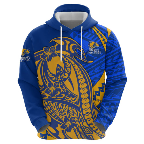 Personalized West Coast Eagles Zip Hoodie Polynesian Tribal Eagle Mascot With Hibiscus Floral Art