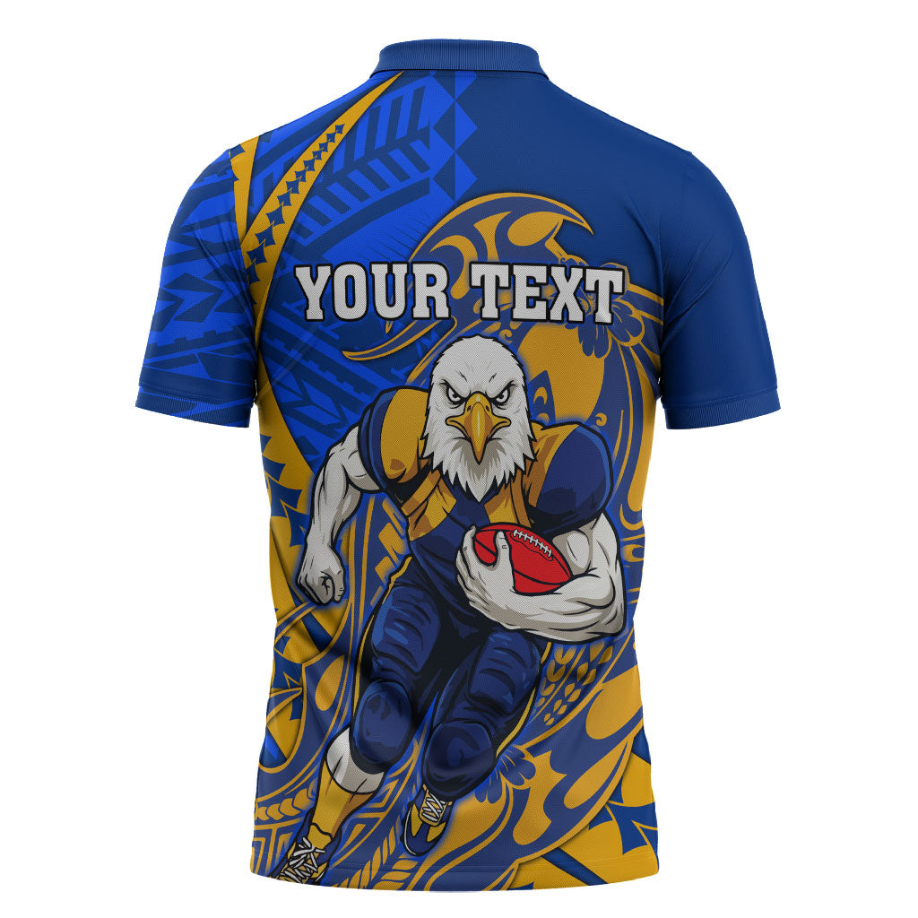 Personalized West Coast Eagles Zipper Polo Shirt Polynesian Tribal Eagle Mascot With Hibiscus Floral Art