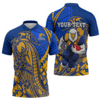 Personalized West Coast Eagles Zipper Polo Shirt Polynesian Tribal Eagle Mascot With Hibiscus Floral Art