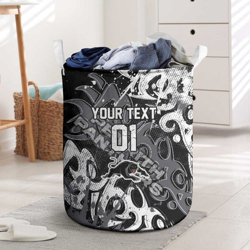 Personalized Penrith Panthers Rugby Laundry Basket Urban Street Graffiti Style - Distressed Splatter Elements