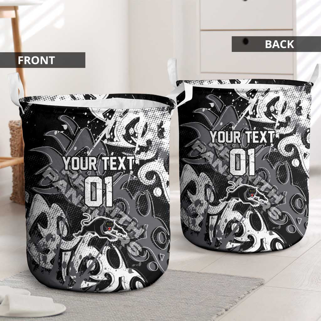 Personalized Penrith Panthers Rugby Laundry Basket Urban Street Graffiti Style - Distressed Splatter Elements