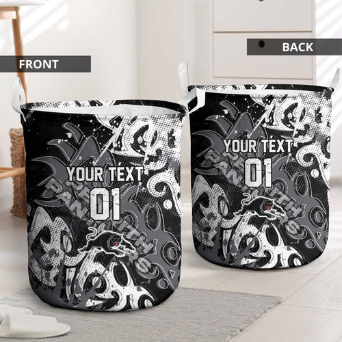 Personalized Penrith Panthers Rugby Laundry Basket Urban Street Graffiti Style - Distressed Splatter Elements