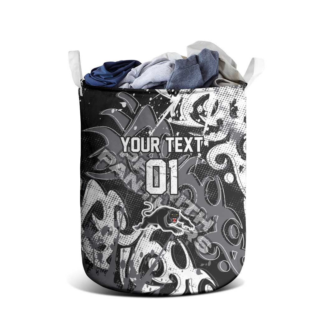 Personalized Penrith Panthers Rugby Laundry Basket Urban Street Graffiti Style - Distressed Splatter Elements