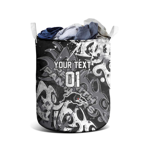 Personalized Penrith Panthers Rugby Laundry Basket Urban Street Graffiti Style - Distressed Splatter Elements